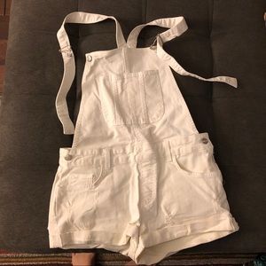 Anine Bing white denim short overalls